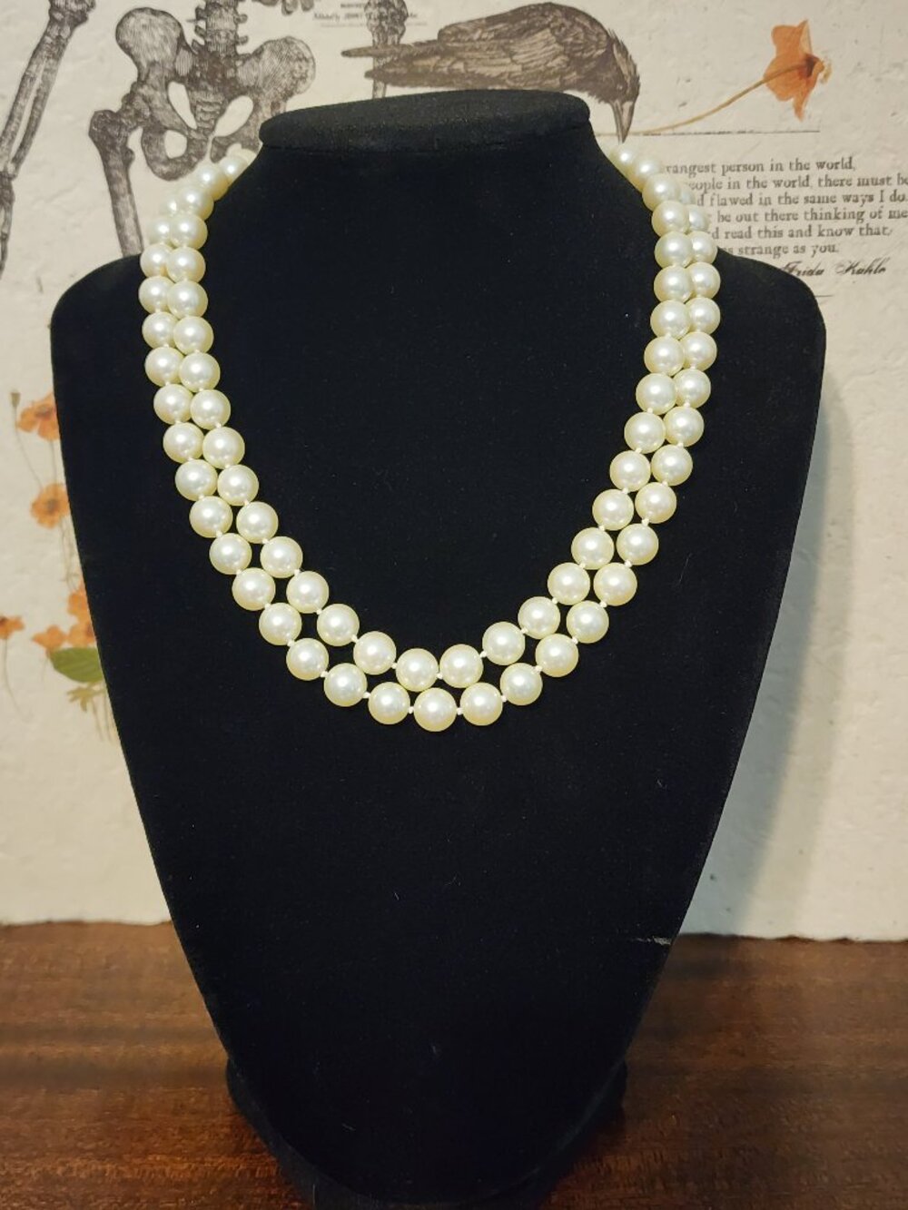 Vintage Off White Costume Jewelry Faux Pearls Double Strand Necklace